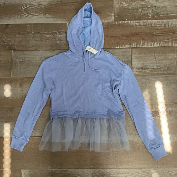 Pilcro Tulle-hem Short-sleeve hoodie - Picture 5 of 12